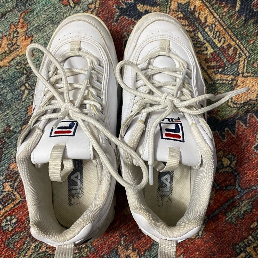 Fila White Sneakers with Red and Blue Accents Trendy Cute Quality